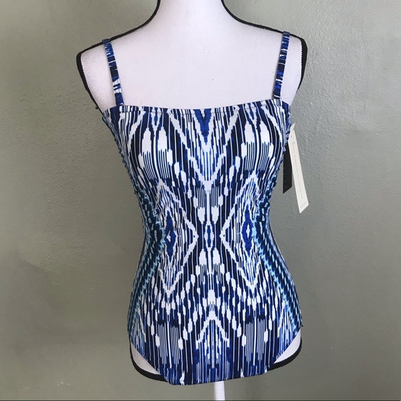 Gottex NWT Blue/White One Piece Bandeau Swimsuit - Picture 4 of 8